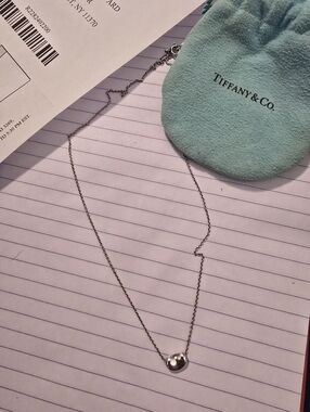 Tiffany & Co. Silver Mini Bean Necklace with Blue Pouch 13 Years Old Sterling